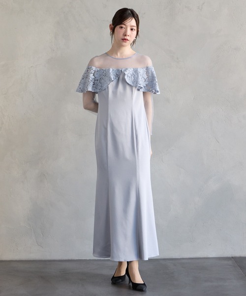 AIMER(エメ)の「オフショルダーレースラッフルサテンソフトマーメイドパーティードレス 結婚式 お呼ばれ ドレス 20代 30代(ドレス・レディース・モカ/ブラック/サックスブルー・MEDIUM)」の6枚目の写真