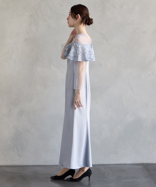 AIMER(エメ)の「オフショルダーレースラッフルサテンソフトマーメイドパーティードレス 結婚式 お呼ばれ ドレス 20代 30代(ドレス・レディース・モカ/ブラック/サックスブルー・MEDIUM)」の7枚目の写真