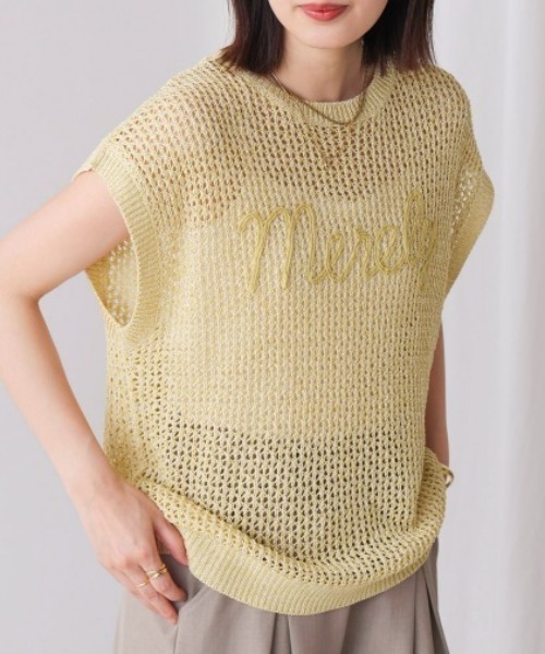 Bou Jeloud(ブージュルード)の「ミックスカラーロゴメッシュニット(ニット/セーター・レディース・イエロー・FREE)」の1枚目の写真