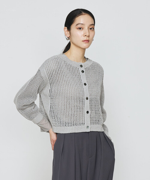 Gabardine K.T(ギャバジンケーティー)の「和紙×peフリーゼヤーン スクエアメッシュ2WAYカーディガン(カーディガン/ボレロ・レディース・グレー/オフホワイト・9号)」の1枚目の写真