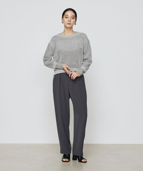 Gabardine K.T(ギャバジンケーティー)の「和紙×peフリーゼヤーン スクエアメッシュ2WAYカーディガン(カーディガン/ボレロ・レディース・グレー/オフホワイト・9号)」の17枚目の写真