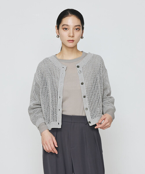 Gabardine K.T(ギャバジンケーティー)の「和紙×peフリーゼヤーン スクエアメッシュ2WAYカーディガン(カーディガン/ボレロ・レディース・グレー/オフホワイト・9号)」の15枚目の写真