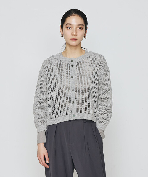 Gabardine K.T(ギャバジンケーティー)の「和紙×peフリーゼヤーン スクエアメッシュ2WAYカーディガン(カーディガン/ボレロ・レディース・グレー/オフホワイト・9号)」の13枚目の写真