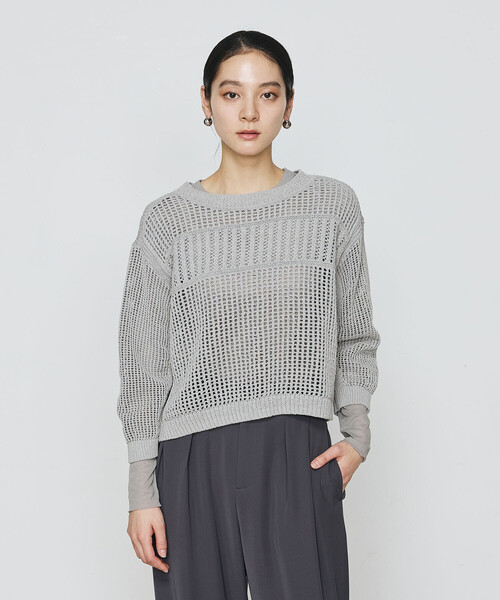 Gabardine K.T(ギャバジンケーティー)の「和紙×peフリーゼヤーン スクエアメッシュ2WAYカーディガン(カーディガン/ボレロ・レディース・グレー/オフホワイト・9号)」の12枚目の写真