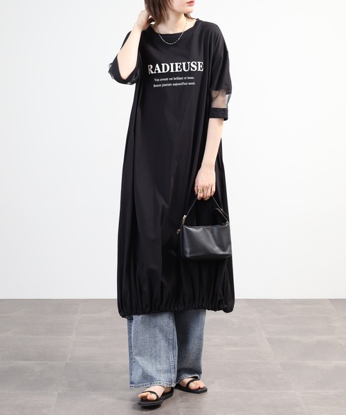 EGLANTINE(エグランティーヌ)の「EGLANTINE ロゴ入りカットワンピース 半端袖(ワンピース・レディース・ブルー/チャコールグレー/ブラック・40)」の5枚目の写真
