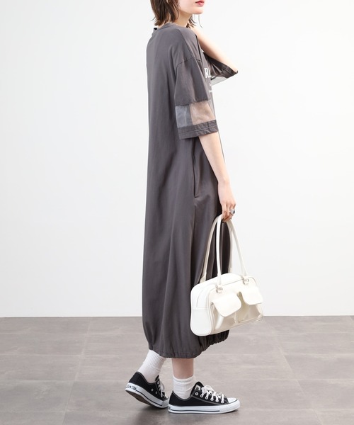 EGLANTINE(エグランティーヌ)の「EGLANTINE ロゴ入りカットワンピース 半端袖(ワンピース・レディース・ブルー/チャコールグレー/ブラック・40)」の17枚目の写真