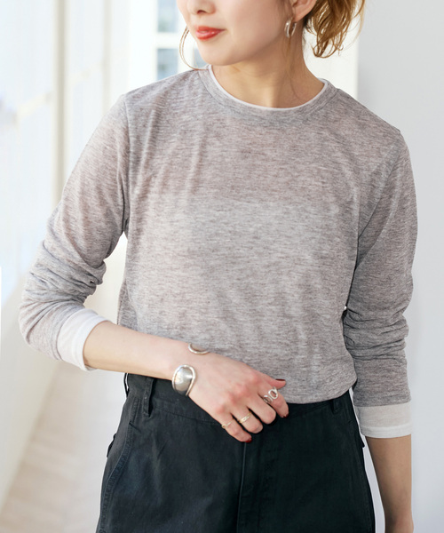 Spick & Span(スピックアンドスパン)の「シアーリブレイヤードプルオーバー(Tシャツ/カットソー・レディース・イエロー/グレー/チャコールグレー・FREE)」の10枚目の写真