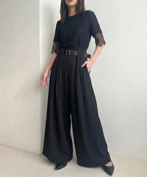 deux amour(ドゥーザムール)の「ベルト付きワイドパンツ(スウェットパンツ・レディース・ブラック/アイボリー・SMALL/MEDIUM)」の7枚目の写真