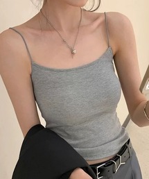 【Mellfy】カップ付き シンプル フィット キャミ トップス