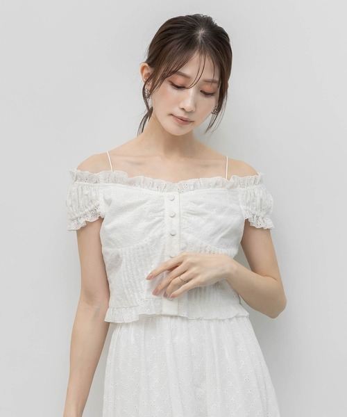 RANDA(ランダ)の「2WAYショルダーピンタックブラウス(シャツ/ブラウス・レディース・インディゴブルー/ホワイト・0/1)」の2枚目の写真