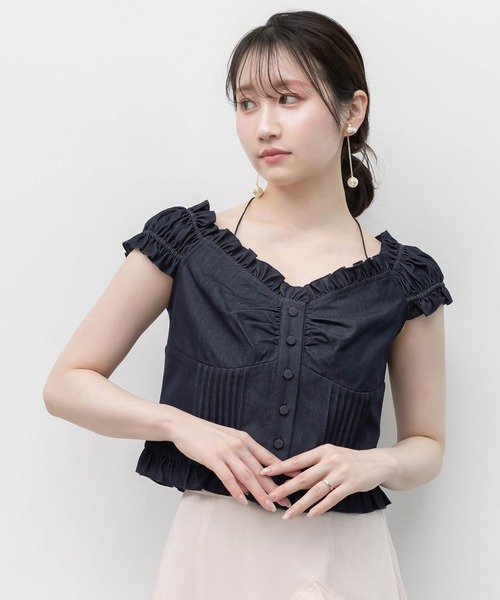 RANDA(ランダ)の「2WAYショルダーピンタックブラウス(シャツ/ブラウス・レディース・インディゴブルー/ホワイト・0/1)」の1枚目の写真