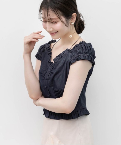 RANDA(ランダ)の「2WAYショルダーピンタックブラウス(シャツ/ブラウス・レディース・インディゴブルー/ホワイト・0/1)」の6枚目の写真