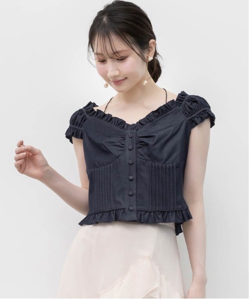 RANDA(ランダ)の「2WAYショルダーピンタックブラウス(シャツ/ブラウス・レディース・インディゴブルー/ホワイト・0/1)」の7枚目の写真