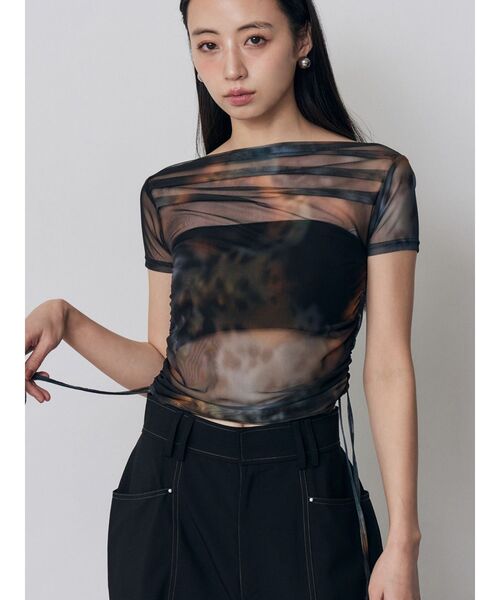 MURUA（ムルーア）の「タックドロストシアートップス（Tシャツ/カットソー・レディース・ブルー/ブラウン/ブラック・FREE）」の2枚目の写真