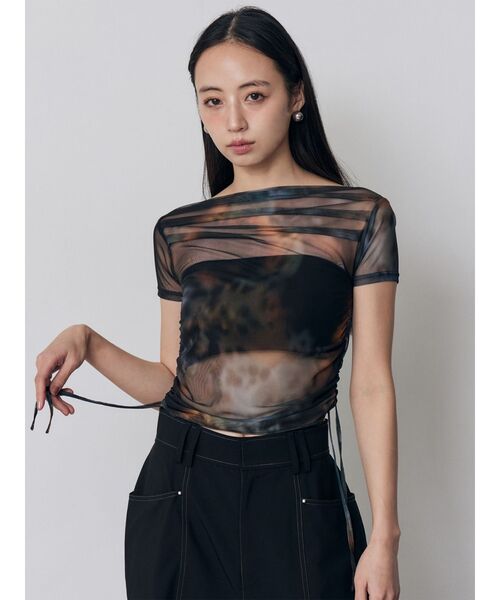 MURUA（ムルーア）の「タックドロストシアートップス（Tシャツ/カットソー・レディース・ブルー/ブラウン/ブラック・FREE）」の4枚目の写真