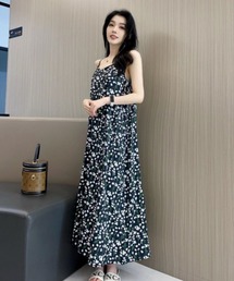花柄 ロング丈 キャミソールワンピース