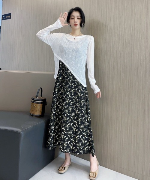 Ritzy(リッツィー)の「花柄 ロング丈 キャミソールワンピース(ワンピース・レディース・ネイビー/グリーン/ホワイト/ブラック・FREE)」の6枚目の写真