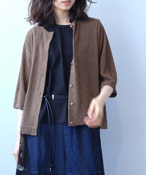 leswel（レスウェル）の「【M～5L】【速乾】【ｾｯﾄｱｯﾌﾟ可】シャーリングメッシュカーディガン（Tシャツ/カットソー・レディース・チャコールグレー/ライトグレー/ブラウン・M/L/LL/3L/4L/5L）」の10枚目の写真