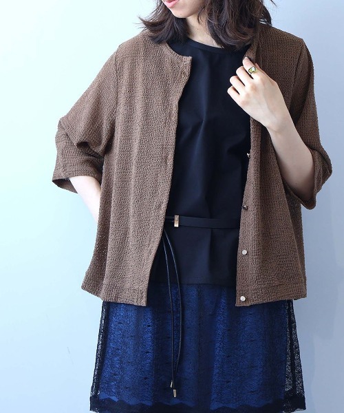 leswel（レスウェル）の「【M～5L】【速乾】【ｾｯﾄｱｯﾌﾟ可】シャーリングメッシュカーディガン（Tシャツ/カットソー・レディース・チャコールグレー/ライトグレー/ブラウン・M/L/LL/3L/4L/5L）」の11枚目の写真