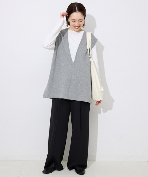 SLOBE IENA（スローブイエナ）の「《WEB限定/追加》ダブルフェイスコットンニットベスト（ベスト・レディース・ブラック/チャコールグレー・FREE）」の19枚目の写真