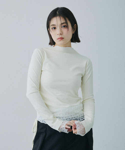 Mirette(ミレット)の「レースレイヤード風ハイネックカットトップス / Lace Layered High Neck Cut Top(Tシャツ/カットソー・レディース・ナチュラル・FREE)」の18枚目の写真