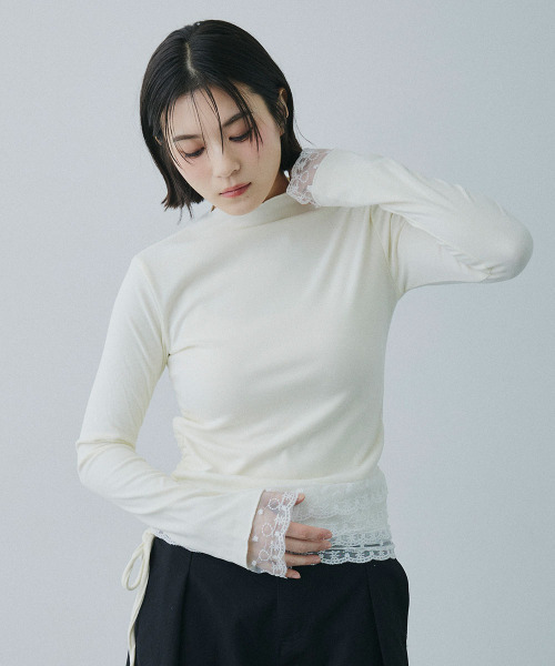 Mirette(ミレット)の「レースレイヤード風ハイネックカットトップス / Lace Layered High Neck Cut Top(Tシャツ/カットソー・レディース・ナチュラル・FREE)」の17枚目の写真