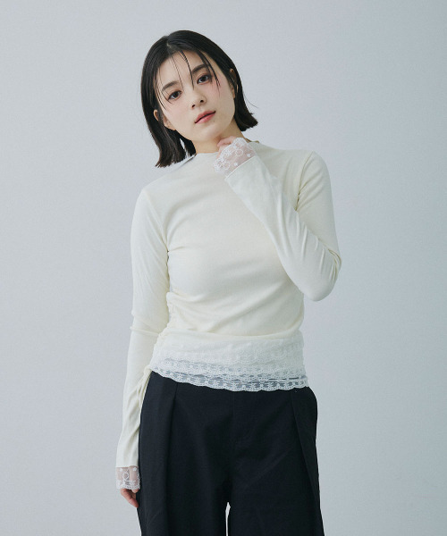 Mirette(ミレット)の「レースレイヤード風ハイネックカットトップス / Lace Layered High Neck Cut Top(Tシャツ/カットソー・レディース・ナチュラル・FREE)」の16枚目の写真
