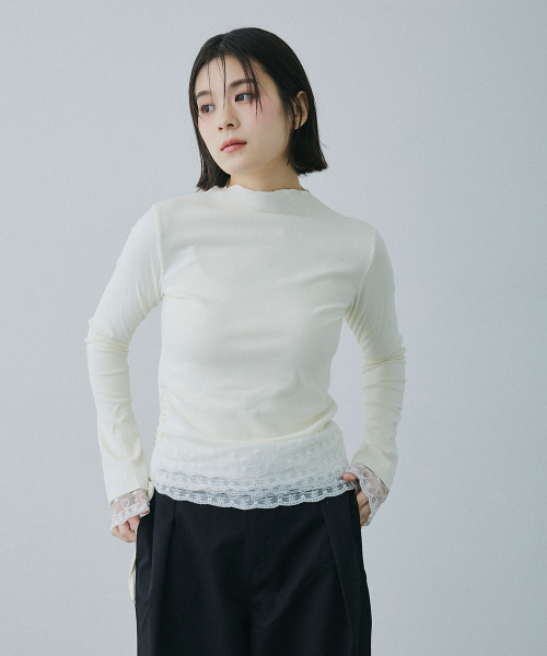 Mirette(ミレット)の「レースレイヤード風ハイネックカットトップス / Lace Layered High Neck Cut Top(Tシャツ/カットソー・レディース・ナチュラル・FREE)」の15枚目の写真