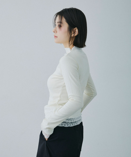 Mirette(ミレット)の「レースレイヤード風ハイネックカットトップス / Lace Layered High Neck Cut Top(Tシャツ/カットソー・レディース・ナチュラル・FREE)」の14枚目の写真