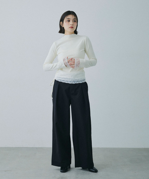 Mirette(ミレット)の「レースレイヤード風ハイネックカットトップス / Lace Layered High Neck Cut Top(Tシャツ/カットソー・レディース・ナチュラル・FREE)」の8枚目の写真