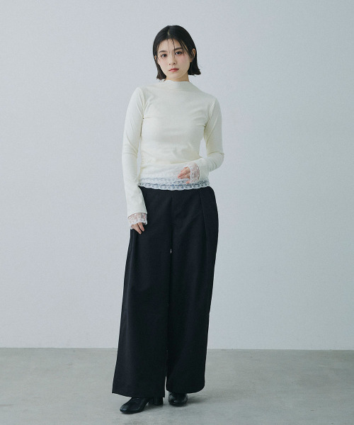 Mirette(ミレット)の「レースレイヤード風ハイネックカットトップス / Lace Layered High Neck Cut Top(Tシャツ/カットソー・レディース・ナチュラル・FREE)」の7枚目の写真