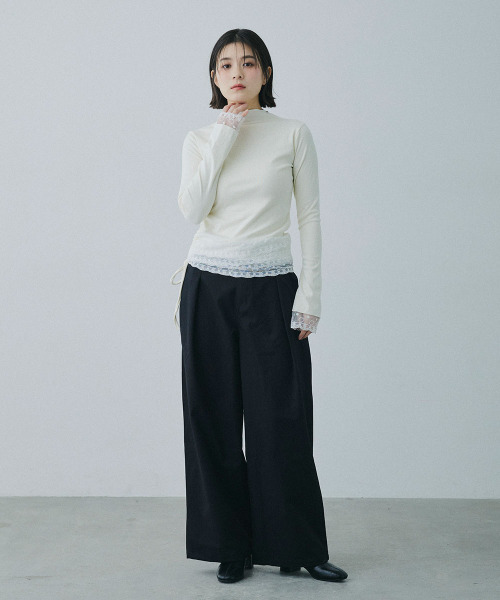 Mirette(ミレット)の「レースレイヤード風ハイネックカットトップス / Lace Layered High Neck Cut Top(Tシャツ/カットソー・レディース・ナチュラル・FREE)」の6枚目の写真