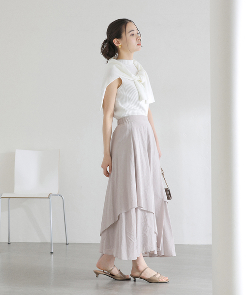 La TOTALITE(ラトータリテ)の「【洗える】シアーランダムフレアスカート(スカート・レディース・ホワイト/ライトグレー・38/36)」の4枚目の写真