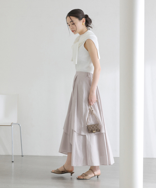 La TOTALITE(ラトータリテ)の「【洗える】シアーランダムフレアスカート(スカート・レディース・ホワイト/ライトグレー・38/36)」の5枚目の写真