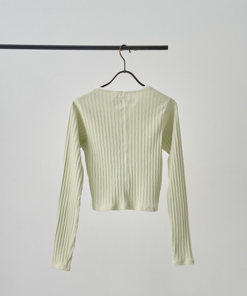 JANE SMITH / JOHN SMITH（ジェーンスミスジョンスミス）の「[JANE SMITH/ジェーン・スミス]COTTON EYELET RIB CARDIGAN（カーディガン/ボレロ・レディース・ミント/ブラウン・38）」の3枚目の写真