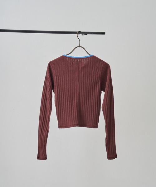 JANE SMITH / JOHN SMITH（ジェーンスミスジョンスミス）の「[JANE SMITH/ジェーン・スミス]COTTON EYELET RIB CARDIGAN（カーディガン/ボレロ・レディース・ミント/ブラウン・38）」の4枚目の写真