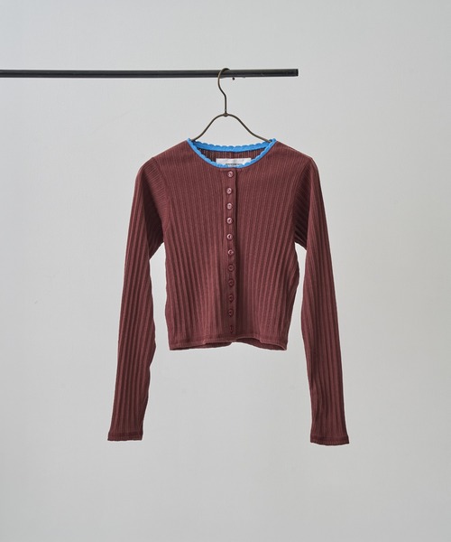 JANE SMITH / JOHN SMITH（ジェーンスミスジョンスミス）の「[JANE SMITH/ジェーン・スミス]COTTON EYELET RIB CARDIGAN（カーディガン/ボレロ・レディース・ミント/ブラウン・38）」の6枚目の写真