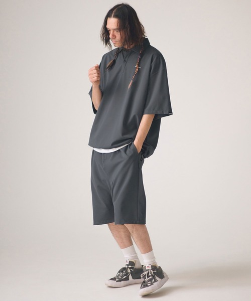 ADAM PATEK（アダムパテック）の「ADAMPATEK/ripple sarouel short pants/リップルサルエルショートパンツ（その他パンツ・メンズ・ブラック/グレー・1/2）」の2枚目の写真