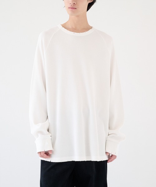 KANEMASA PHIL.(カネマサフィル)の「【KANEMASA PHIL./カネマサフィル】別注 18G Garment Dye Waffle Damage(Tシャツ/カットソー・メンズ・ホワイト/ブラック・L/M)」の1枚目の写真