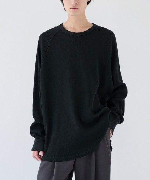 KANEMASA PHIL.(カネマサフィル)の「【KANEMASA PHIL./カネマサフィル】別注 18G Garment Dye Waffle Damage(Tシャツ/カットソー・メンズ・ホワイト/ブラック・L/M)」の2枚目の写真