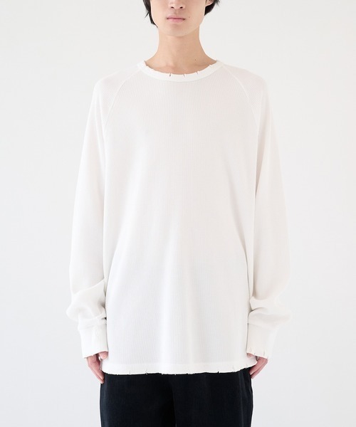 KANEMASA PHIL.(カネマサフィル)の「【KANEMASA PHIL./カネマサフィル】別注 18G Garment Dye Waffle Damage(Tシャツ/カットソー・メンズ・ホワイト/ブラック・L/M)」の6枚目の写真