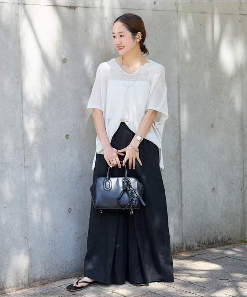JOURNAL STANDARD（ジャーナルスタンダード）の「《WEB限定追加2》リネン タックキュロット（その他パンツ・レディース・ブラック/ベージュ・34/38/36）」の4枚目の写真
