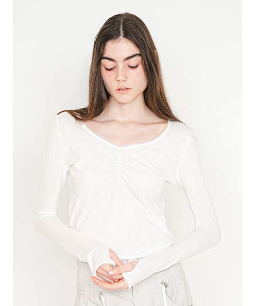 SORIN(ソリン )の「【MADE IN JAPAN 】Soft Cotton U Neck T-shirt/ソフトコットン UネックTシャツ(Tシャツ/カットソー・レディース・ピンク/ホワイト・38)」の2枚目の写真