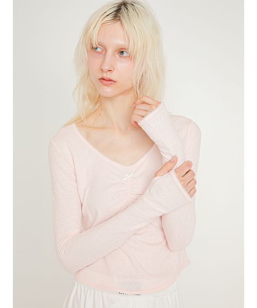 SORIN(ソリン )の「【MADE IN JAPAN 】Soft Cotton U Neck T-shirt/ソフトコットン UネックTシャツ(Tシャツ/カットソー・レディース・ピンク/ホワイト・38)」の1枚目の写真