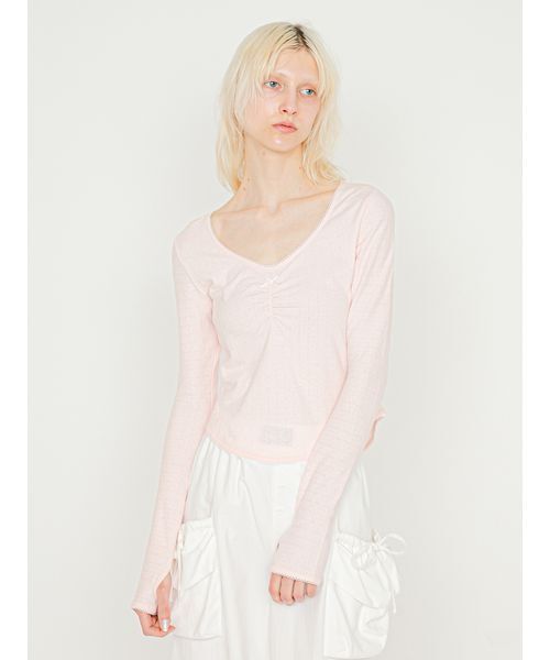 SORIN(ソリン )の「【MADE IN JAPAN 】Soft Cotton U Neck T-shirt/ソフトコットン UネックTシャツ(Tシャツ/カットソー・レディース・ピンク/ホワイト・38)」の3枚目の写真