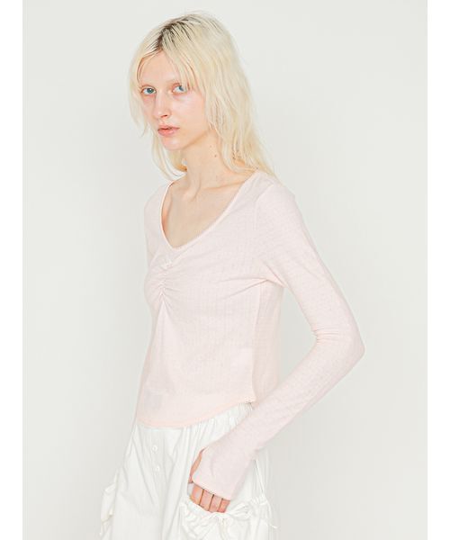 SORIN(ソリン )の「【MADE IN JAPAN 】Soft Cotton U Neck T-shirt/ソフトコットン UネックTシャツ(Tシャツ/カットソー・レディース・ピンク/ホワイト・38)」の4枚目の写真