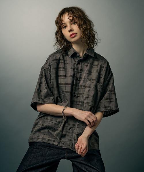 WETTEMPT(ウィテンプト)の「MATERIAL CHECK S/S SHIRT / マテリアルチェックS/Sシャツ(シャツ/ブラウス・メンズ・ブラック/ブラウン/グレー・LARGE/MEDIUM/SMALL)」の2枚目の写真