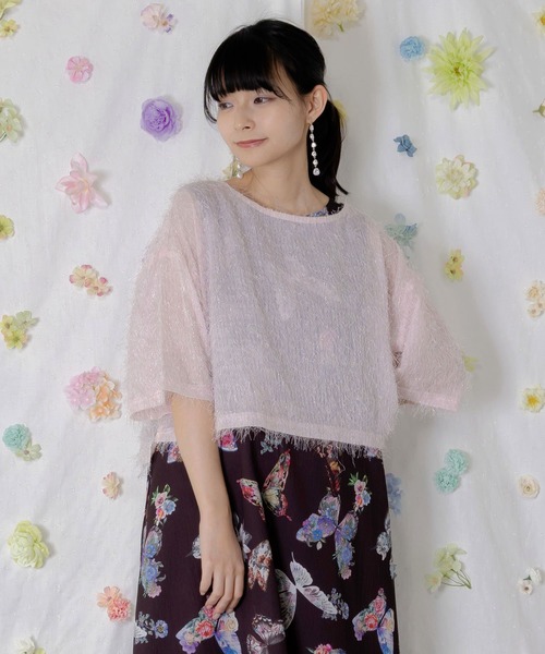 iS ScoLar(イズスカラー)の「562210:フェザーラメシフォンプルオーバー付き 蝶柄ワンピース(ワンピース・レディース・ブラック/グレー・M)」の3枚目の写真