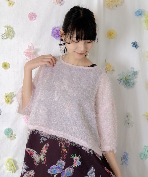 iS ScoLar(イズスカラー)の「562210:フェザーラメシフォンプルオーバー付き 蝶柄ワンピース(ワンピース・レディース・ブラック/グレー・M)」の8枚目の写真