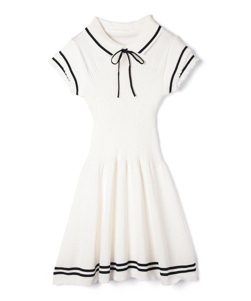 M DOLLY(エムドリー)の「Frill sleeves hallie line knit mini dress / フリルスリーブハリーラインニットミニドレス(ワンピース・レディース・ブラック/ホワイト/ネイビー・FREE)」の18枚目の写真